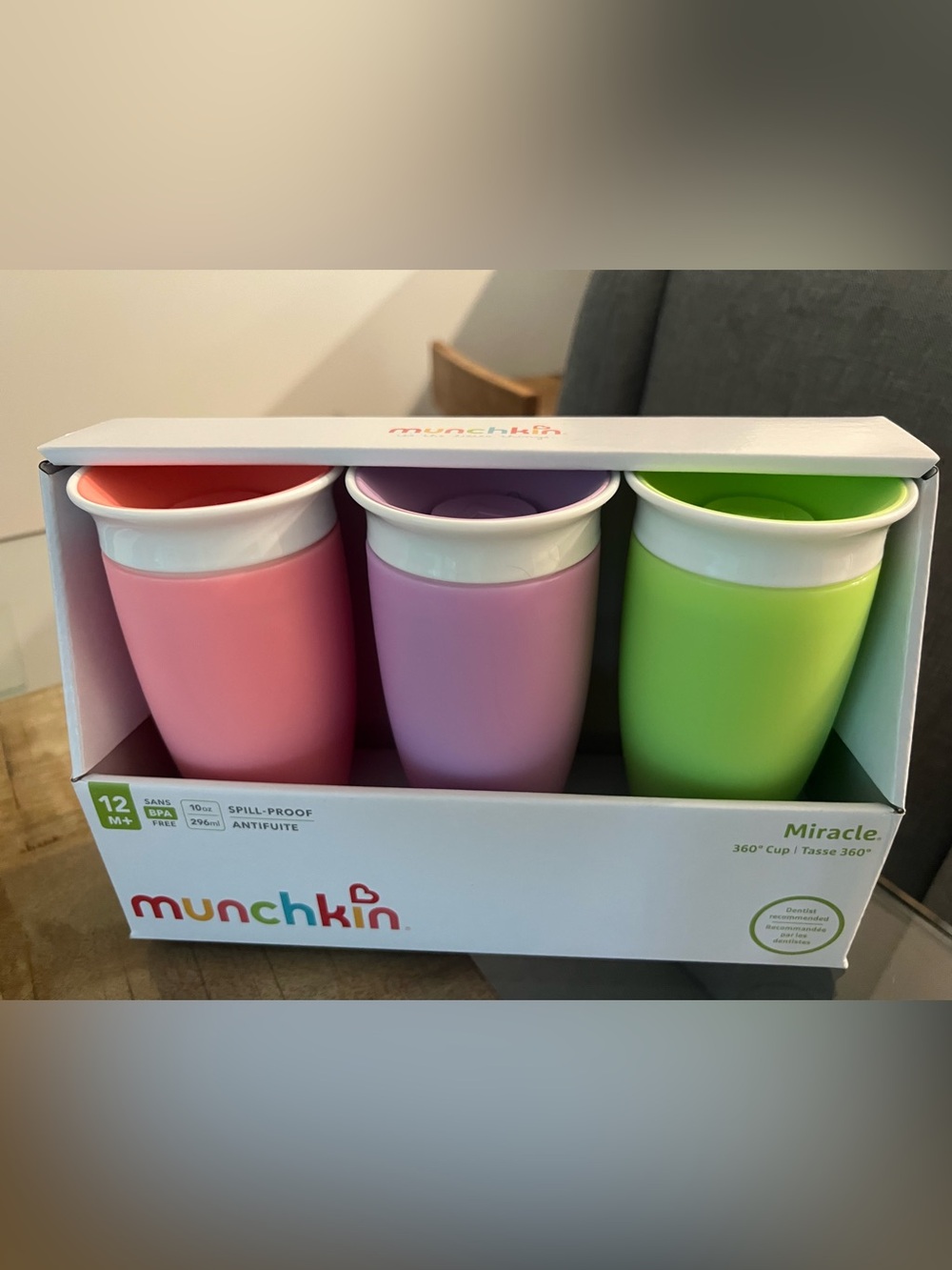 Munchkin Spill-Proof Training Cups - Pink, Purple, Green 3-Pack
